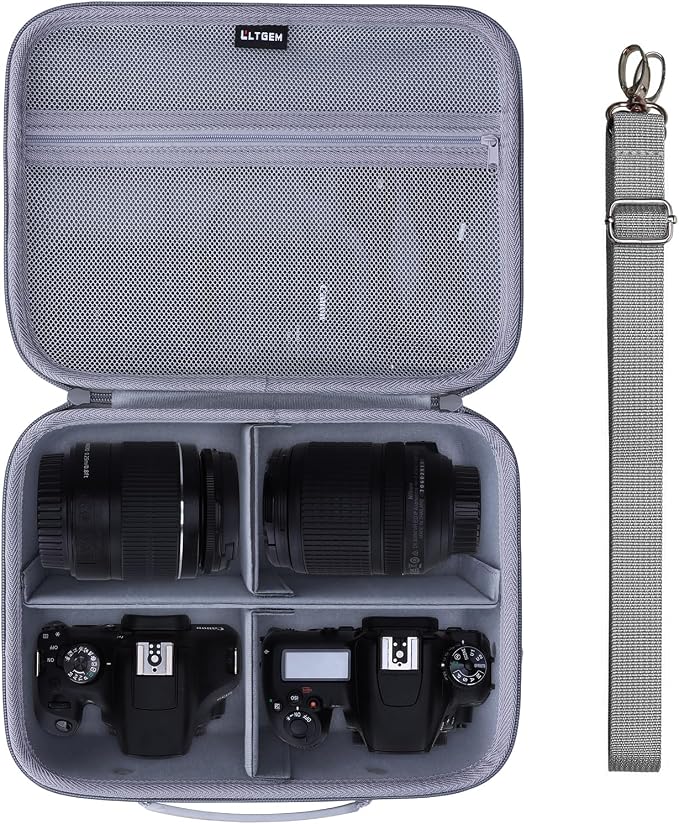 Medium Camera Case Bag for Canon/Sony/Nikon Camera and Multiple Lens Gray | Hard Travel Carrying Case Bag for Canon/Sony/Nikon DSLR SLR Mirrorless Camera and Multiple Lens with 3 Dividers by LTGEM