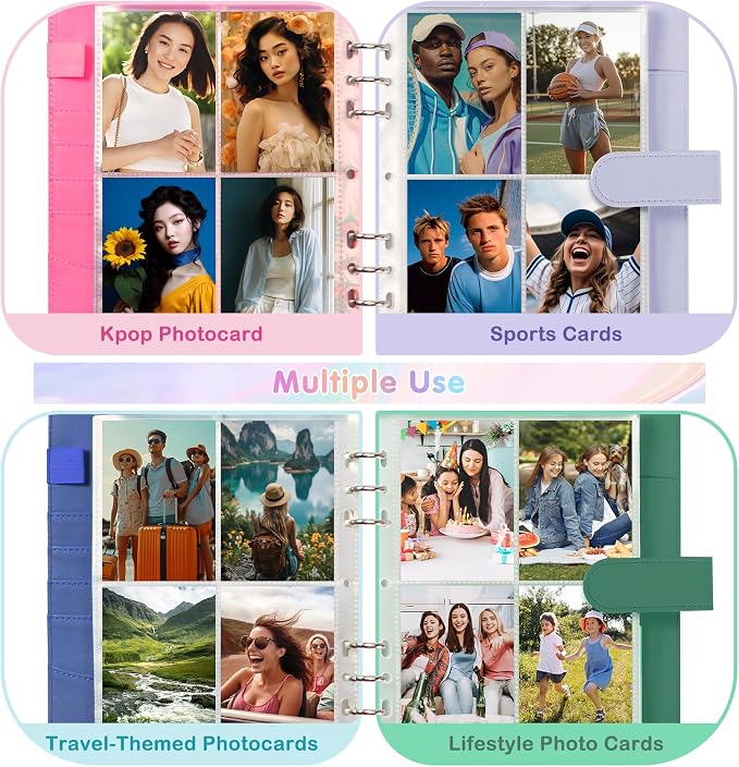 A5 Photocard Holder and Binder, PU Leather 6-Ring Album with Magnetic Closure, Includes 30 Pack 4-Pocket Pages for 240 Cards, Card Holder for Kpop, Trading, and ID Cards (Forest Green) - Image 7