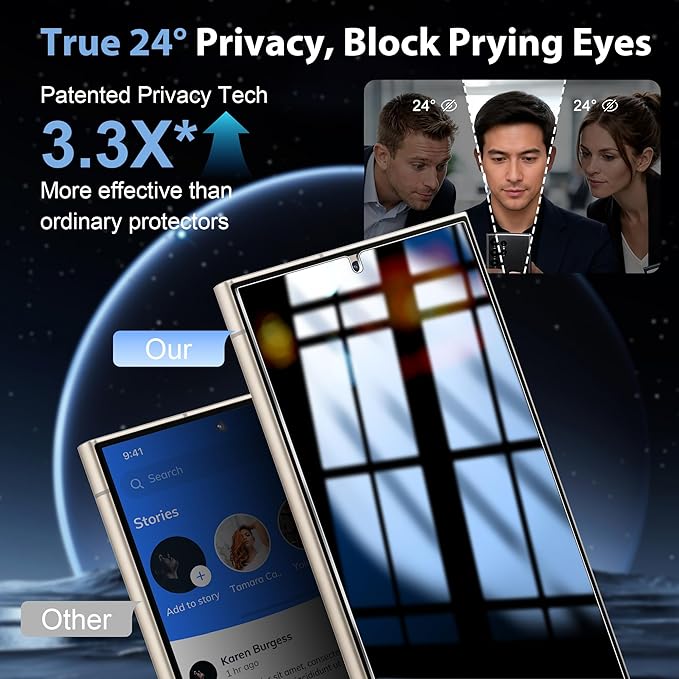 WILLONE 3 Pack for Samsung Galaxy S24 Ultra Privacy Screen Protector | With Installation Frame, Anti Spy Private Tempered Glass, Fingerprint Unlock, HD Clear, Phone Case Fit - Image 2