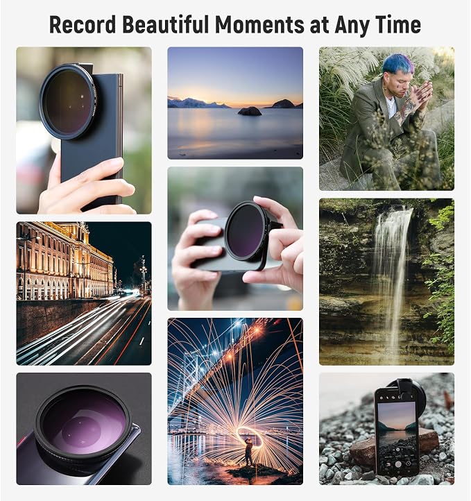 NEEWER 67mm Clip On Variable ND2-ND32 Phone Lens Filter Kit, Phone Clip with Magnetic Adapter Ring/Cold Shoe/Locking Knob, HD Magnetic ND Filter for iPhone 15 Pro Max 14 13 Galaxy S22 S23 S24 Ultra - Image 8