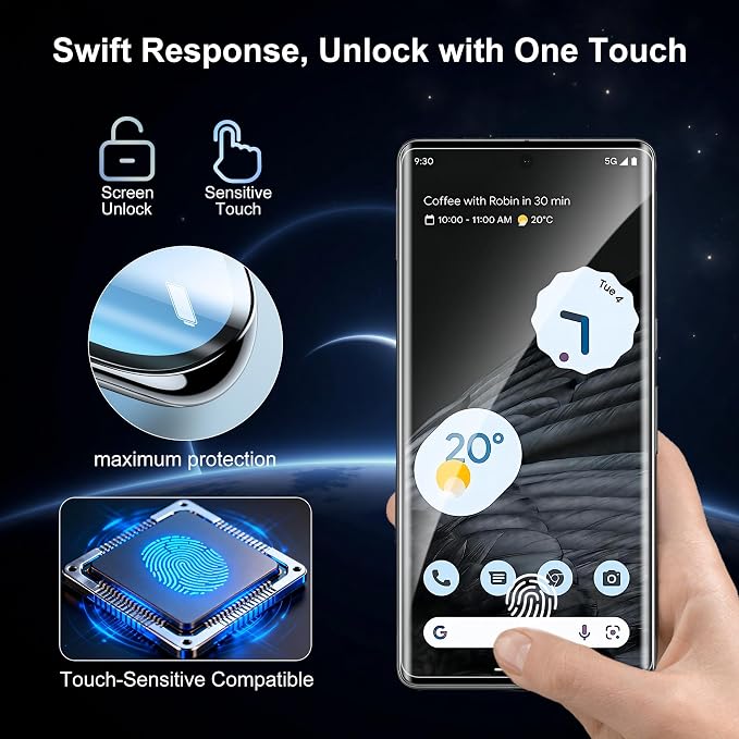 2+2 Pack for Google Pixel 7 Pro Screen Protector and Camera Protector, Fingerprint Support, Bubble-Free, Case Friendly, 9H Hardness Clear Glass for Google Pixel 7 Pro - Image 2