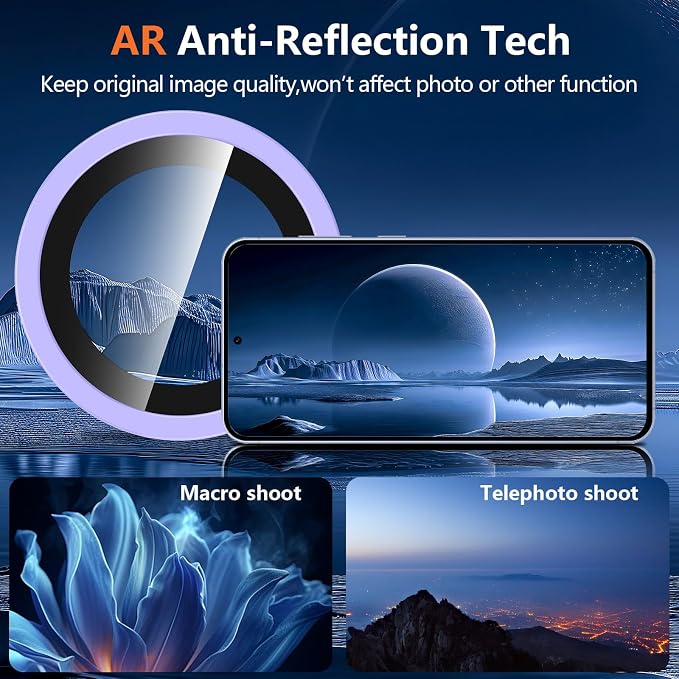 for Samsung Galaxy S25 Plus Camera Lens Protector, Individual Metal Ring Tempered Glass Lens Cover, [Strong Adsorption] Scratch Resistant Ultra-Thin HD Clear Lens Cover, 1 Set-Purple Shine - Image 5