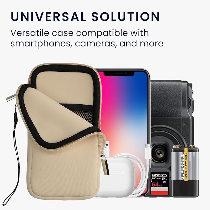 kwmobile Universal Phone Pouch Size XXL - 7" - Neoprene Smartphone Pouch with Zip - Water-Repellent Mobile Phone Case - Sleeve in Cream - Image 4