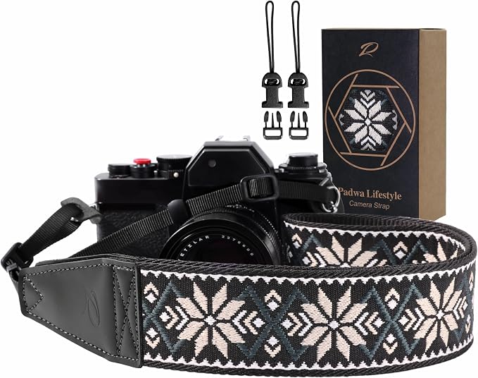 Padwa Lifestyle Camera Strap - 2" Full Grain Leather Ends Camera Straps for Photographers, Vintage Embroidered Cotton Weave Soft Strap Quick Release fits All Cameras by PadwaLifestyleCameraStrap