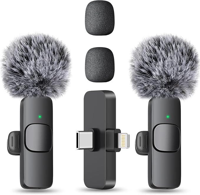 MAYBESTA Wireless Mini Microphone for iPhone, Android Phone - 2 Pack Lavalier Lapel Mic for Audio Video Recording - Clip on Content Creator Microphones for YouTube Tiktok Podcast Vlogging by MAYBESTA