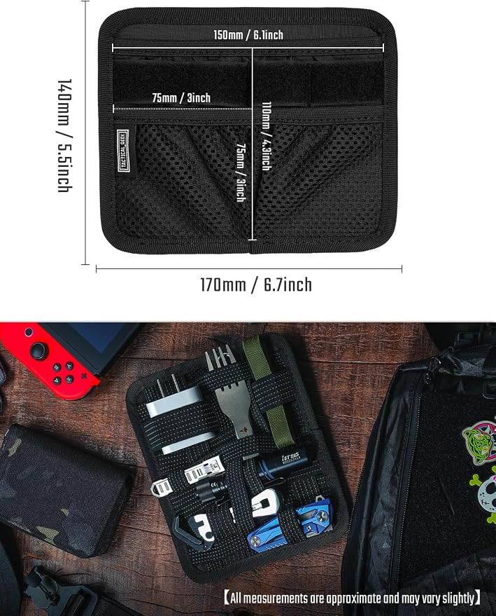 TACTICAL_GEEK TCM8 EDC Organizer Board, Anti-Slip Elastic Woven Board, Utility Bag Insert Panel for Small Gear, Backpack Accessories with Open Pocket & Mesh Pocket (Black) - Image 2