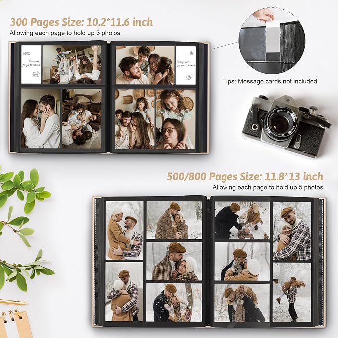 Popotop 4x6 Photo Album Holds 300 Pictures, Vegan Leather Hardcover | 300-Photos Capacity, Acid-Free PP Slip-In Pockets, Mixed-Orientation Layout, Front Photo Window, Gifts for Wedding Baby - Image 5
