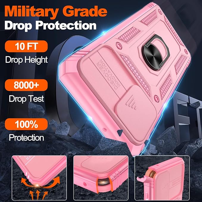 Gritup for Galaxy A12 Phone Case Military-Grade Shockproof with Kickstand | with 2 PCS Screen Protector, Slide Camera Cover, Heavy Duty Outdoor Protection Full Body Funda para Galaxy A 12 Cover-Pink - Image 2