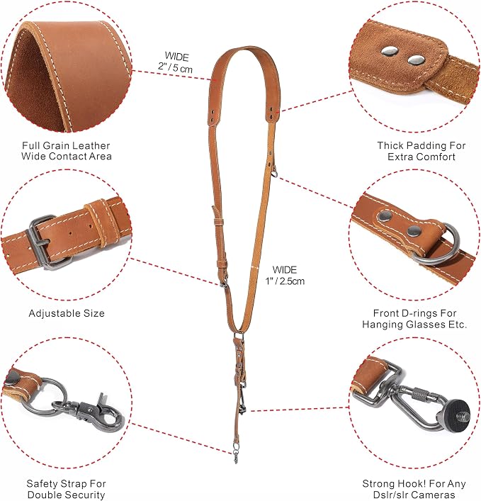 Padwa Lifestyle Tan Single Camera Harness Strap for One Camera - Professional Single Full Grain Leather Camera Harness,Quick Release Gear DSLR Camera Straps for Photographers - Image 3