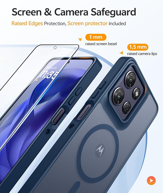 FNTCASE for Motorola Moto G Power 2026/2025 Case, Screen Protector, Blue | Translucent Matte Magnetic Back, 14FT Military Grade Drop Protection, Shockproof Protective Phone Cover - Image 4