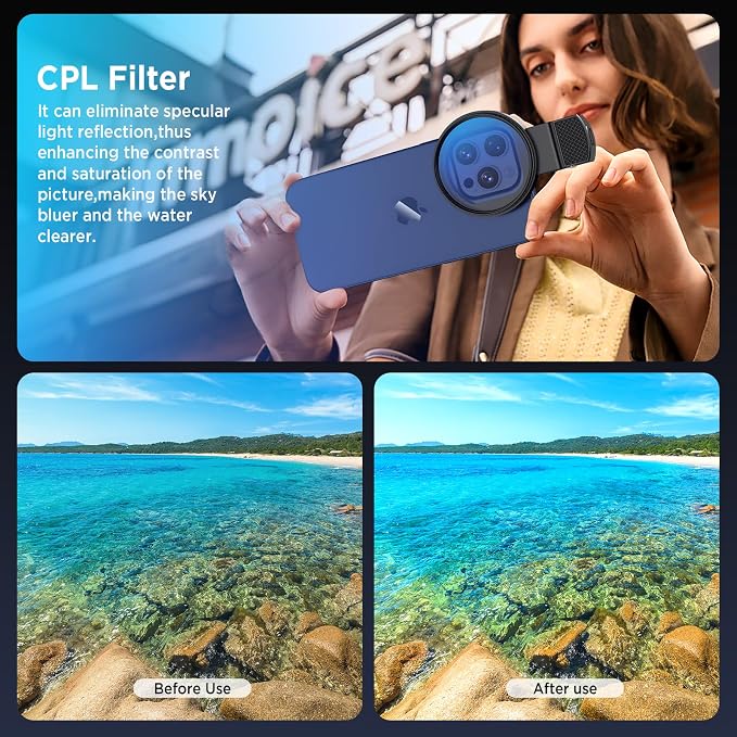 52mm Polarizing Filter for iPhone, Circular Polarized Lens with Upgraded Clip,Rotatable Cpl Filter Compatible with iPhone 16/15/14/13 Pro Max Samsung Moto Google TCL Phone - Image 2