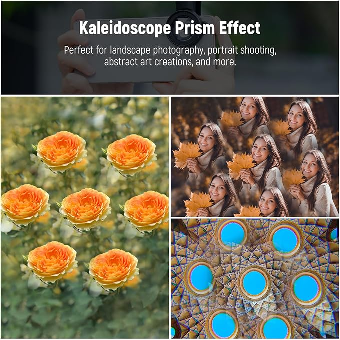 NEEWER 37mm Kaleidoscope Prism Filter with Phone Clip, K9 Crystal Glass Effect Lens Filter for 17mm Threaded Backplate, Phone Cage, Case Compatible with iPhone 17 16 Pro Max Galaxy S25 Ultra, FL-101 - Image 4