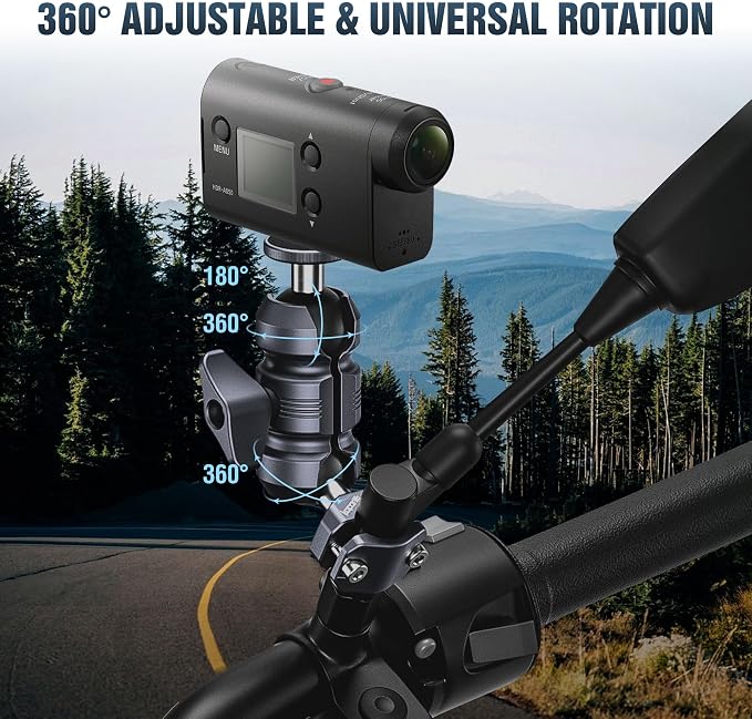 Motorcycle Camera Holder Mount, U-Bolt Base Fits 10-16mm Handlebar & Mirror Bar, 25mm Ball Head with 1/4" Screw, Camera Mount for DSLR/Action Cameras, for Bicycles/ATVs/Vlogging (KCB-3) - Image 3