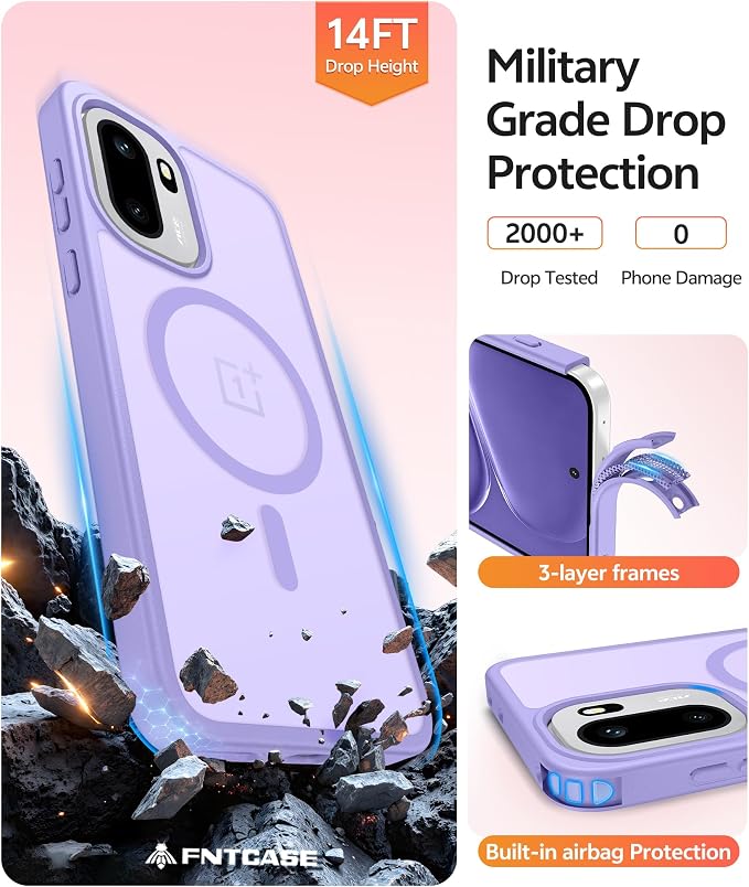 FNTCASE for OnePlus 15R Case, Fit for Magsafe, Screen Protector | Translucent Matte Magnetic Back, 14FT Military Grade Drop Protection, Shockproof Protective Phone Cover, Light Purple - Image 5