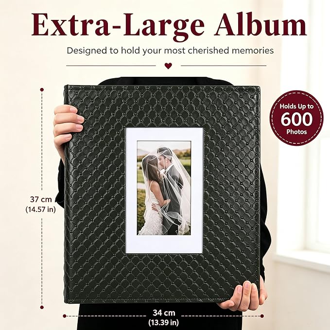 RECUTMS Photo Albums 4x6 Pictures, 600 Pockets Large Capacity Picture Album | Acid-Free Black Pages, Leather Cover, Dual Horizontal/Vertical Pockets, Custom Photo Cover, Perfect for Wedding, Family&Trave - Image 8