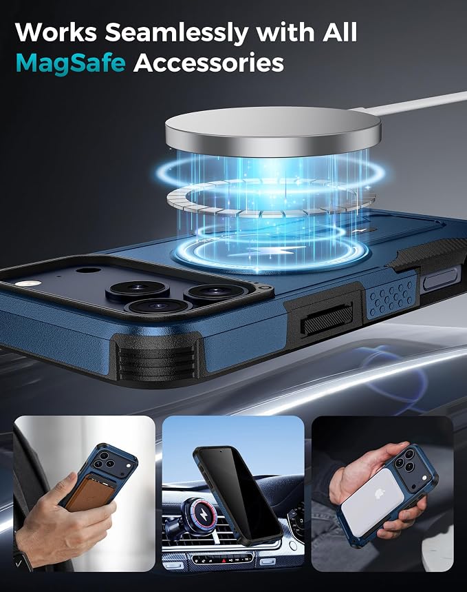 Goton 3 in 1 for iPhone 17 Pro Case with Privacy Screen Protector Blue | Glass Camera Lens Protector,Compatible for MagSafe,Invisible Kickstand, Shockproof Phone Cover for iPhone 17Pro - Image 6