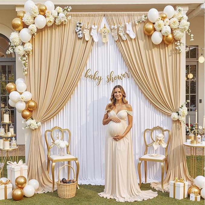 50x12 ft Champagne Backdrop Curtains for Weddings, Birthdays and Photos | 10 Panels 5x12 ft, Wrinkle-Free Polyester Drapes, Washable, Ironable, 4 in Rod Pocket for Baby Showers Photography Background - Image 9