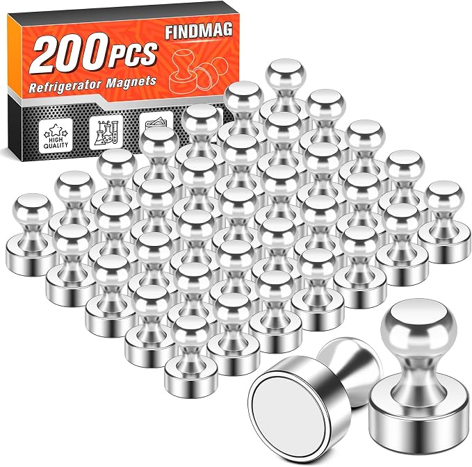FINDMAG Magnets for whiteboard, Silver Magnets Refrigerator, 200 Pack | Strong Fridge Magnets for Photos and Pictures Display, Kitchen, Fridge, Classroom, Office, Accessories Decorative by FINDMAG