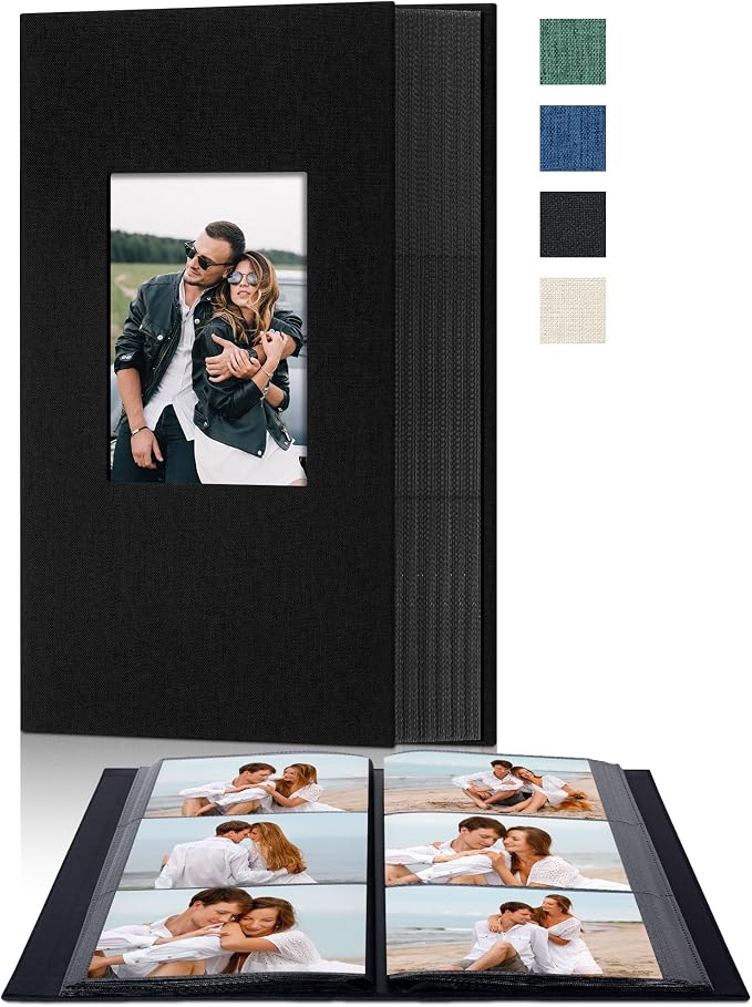 4x6 Slip In Photo Album Holds 300 Pockets Cloth Cover Black | DIY cover window, Acid free pages, PVC free pockets, Family Travel Wedding, Gift ready by Remowith