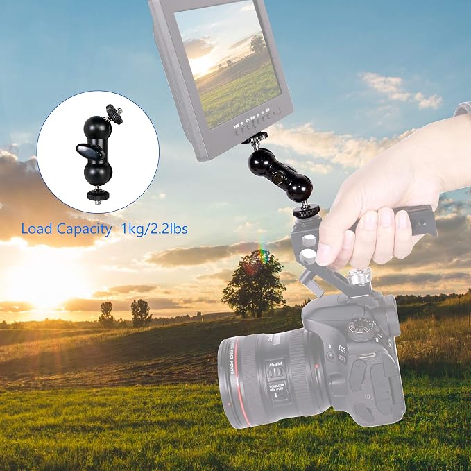 Cool Dual Ball head Magic Arm Adapter Camera Clamp Mount Super Clamp with 1/4 and 3/8 Thread, for DSLR Camera Rig, LED Light, Flash Light, Action Cam, 2Pack - Image 5