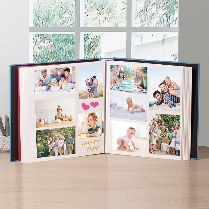 Large Photo Album Self Adhesive 4x6 5x7 3x5 8.5x11 Scrapbook Magnetic Album DIY Scrap Book Length 13 x Width 12.8 (Inches) 120 Sticky Pages Linen Cover DIY Photo Album (Sky Blue) - Image 3
