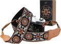 Padwa Lifestyle Brown Flower Camera Strap - 2" Wide Double Layer Cowhide Head Cotton Strap,Vintage Jacquard Embroidery Universal Neck & Shoulder Camera Straps for Photographers and All DSLR Cameras by PadwaLifestyleCameraStrap