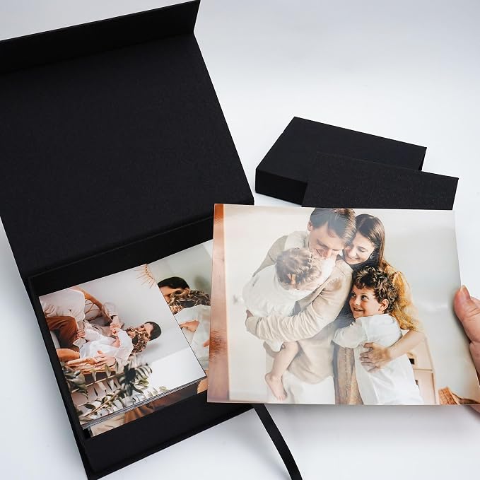 Vienrose Linen Photo Storage Box, 8"x10", Postcard Keeper, Black | 1Pc Sturdy Linen Cover Box for Photos, Postcards & Decorative Paper Storage, Perfect for Home, Office, Craft Room, and Travel - Image 3