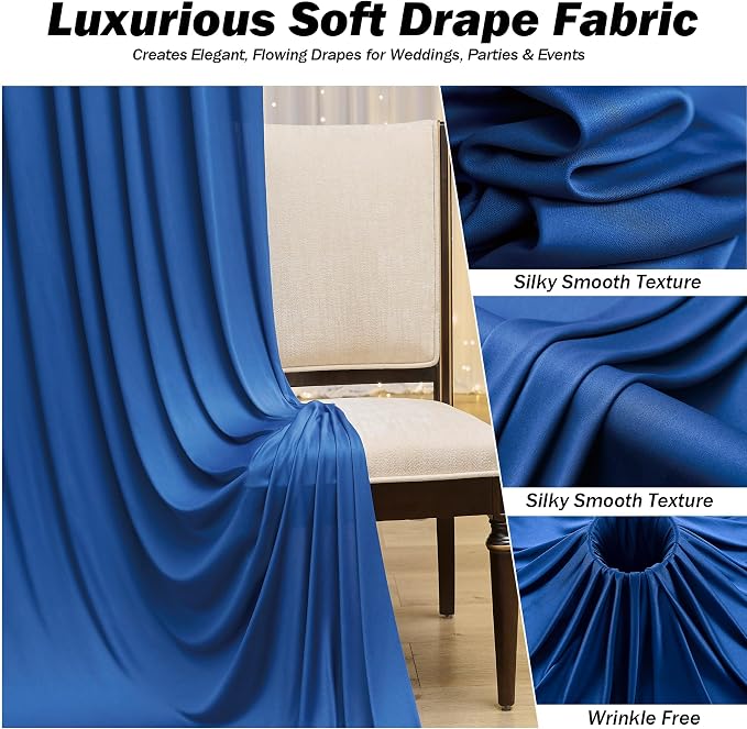 50x12 ft Royal Blue Backdrop Curtains for Weddings, Birthdays and Photos | 10 Panels 5x12 ft, Wrinkle-Free Polyester Drapes, Washable, Ironable, 4 in Rod Pocket for Baby Showers Photography Background - Image 3