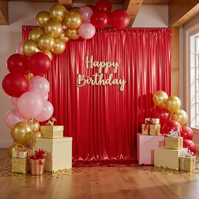 10x10ft Thick Red Glitter Backdrop Curtain Panels for Parties, Wrinkle Free Sequin Sparking Photo Backdrop Drapes, 2 Panels 5x10ft Shimmer Back Drop Cloth for Wedding Birthday Photography - Image 2