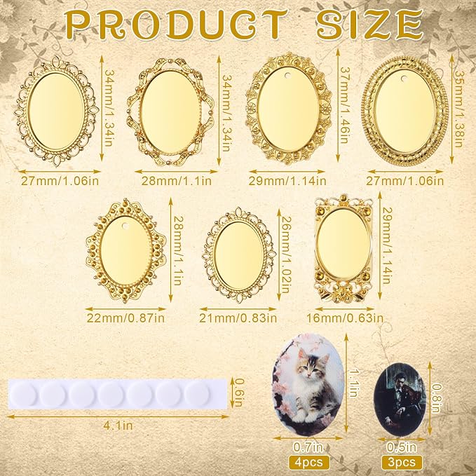 Halloscume 7 Pcs Miniature Picture Frames Mini Vintage Photo Frames Miniature Dollhouse Accessories on 1:12 Scale for Dollhouse DIY Craft Projects Art Jewelry Display Home Decor(Gold) - Image 2