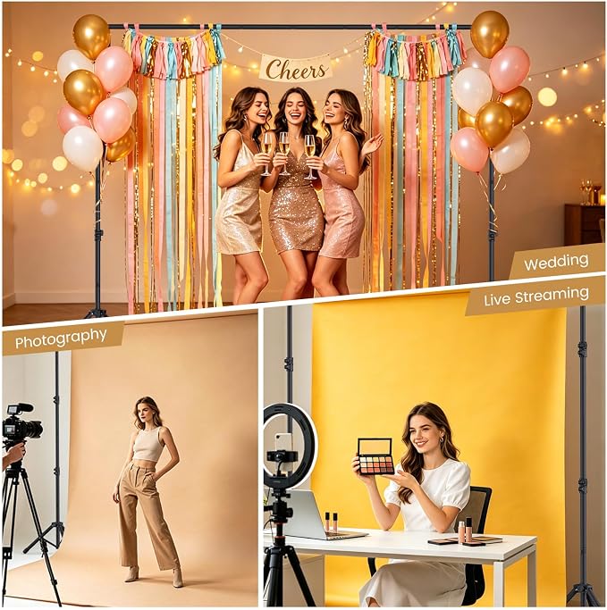 Forlogic 10x7.5Ft Backdrop Stand, Protable Adjustable Photo Back Drop Stand for Party, Photography, Banner Stand (Includes Six Background Stand Clamps) - Image 6