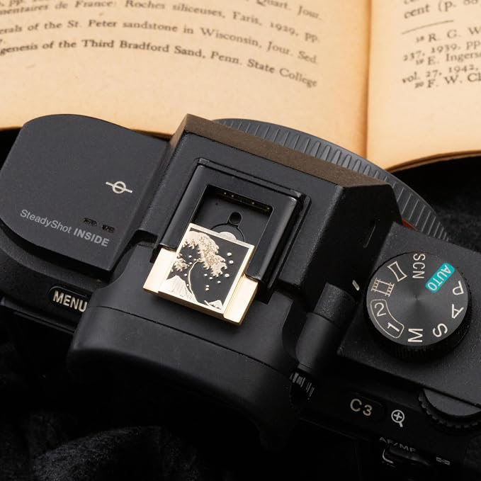 Kanagawa Wave Pattern Camera Hot Shoe Cover Shutter Button for Sony A1 A7C A7CR A7CII A7R A7M2 A7M3 A6700 A6600 A6500 A6400 A6300 (Copper Alloy-Hot Shoe Cover) - Image 3