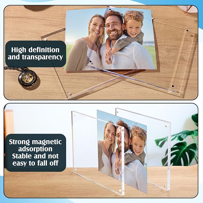 Kigley 2 Pcs 8 x 10 Inch Acrylic Picture Frames, Clear Acrylic Photo Business Card Frame Desktop Display Double Sided Wallet Size Frame Freestanding Frames for Film Photos Cards Stamp - Image 6