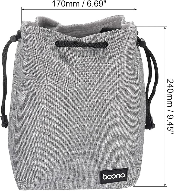 PATIKIL Soft Drawstring Lens Case, Lens Pouch Bag with Cotton Pad 6.69" x 4.72" Thick Fleece Cloth Camera Lens Bag for SLR Lens Water Cups, Grey - Image 2