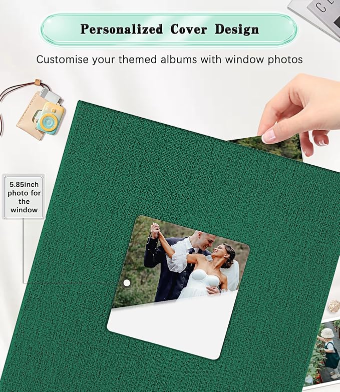 Ejblfe Photo Album 4x6,Linen Cover Slide-in Photo Album Book Can Holds 600 4x6 Photos with 60 Black Sheets for Family,Wedding,Baby and Holiday Pictures (Dark green) - Image 2