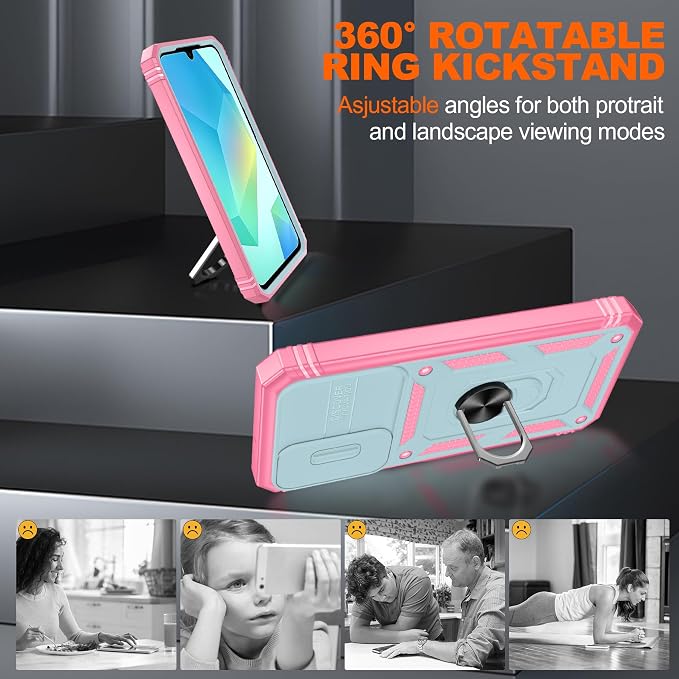 Gritup for Galaxy A16 5G Phone Case: Samsung-A16-Case with 2*Screen Protector, Magnetic Stand & Slide Camera Cover, Shock Proof Military-Grade para Galaxy A 16 Phone Cover, Green+Pink - Image 7