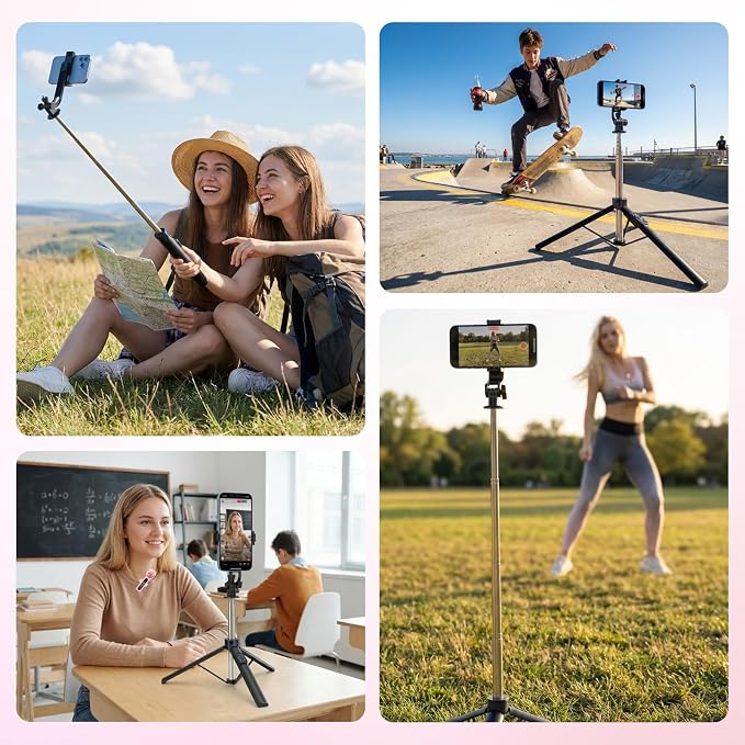 Content Creator Vlogging Kit,70inch Selfie Stick Tripod with Light and Wireless Microphones,Content Creator Essentials for iPhone/Android,Phone Tripod for Tiktok &YouTube Starter Kit - Image 6