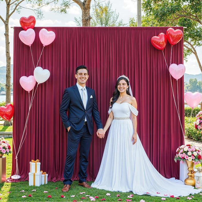 10x10 Burgundy Backdrop Curtain for Parties Wedding Wrinkle Free Maroon Photo Curtains Backdrop Drapes Fabric Decoration for Birthday Engagement Ceremony 5ft x 10ft,2 Panels - Image 8