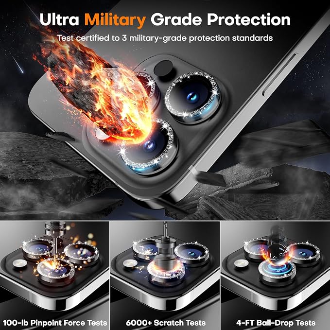 Camera Lens Protector for iPhone 17 Pro Max/17 Pro- Glitter Black | 9H Tempered Glass, Metal Individual Camera Cover, Accessories, Anti-drop, Case Friendly, HD Clear, Anti-Scratch - Image 5