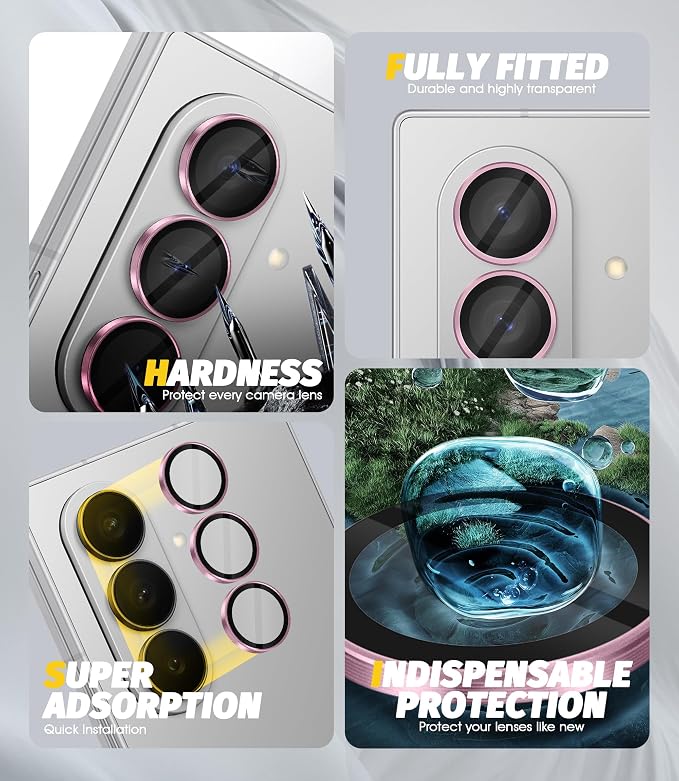 (2 Sets) Orzero Camera Lens Protector for Samsung Galaxy Z TirFold/Fold 7, [EZ Install] [Case-Friendly] 9H Tempered Glass Alloy Metal Ring Lens Cover, Military-Grade Shockproof, HD Clarity Anti-Glare (Pink) - Image 2