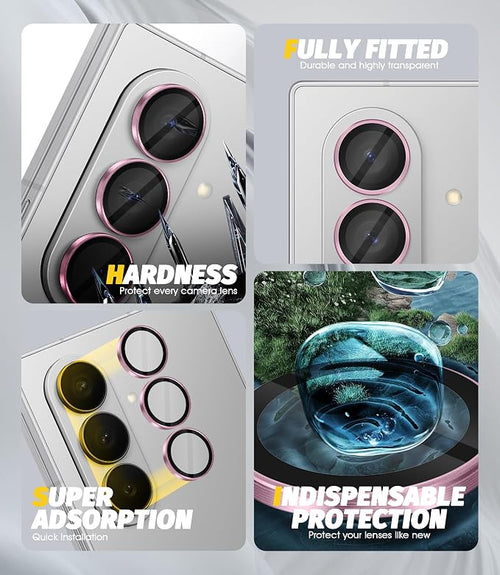 (2 Sets) Orzero Camera Lens Protector for Samsung Galaxy Z TirFold/Fold 7, [EZ Install] [Case-Friendly] 9H Tempered Glass Alloy Metal Ring Lens Cover, Military-Grade Shockproof, HD Clarity Anti-Glare (Pink) - Image 2