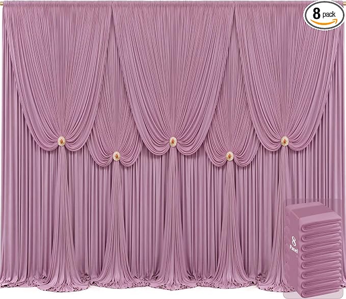 8 Panels Dusty Pink Backdrop Curtains for Wedding Party Wrinkle Free Backdrops Curtain Drapes Fabric Decorations Photo Back Drop Cloth for Baby Shower Photography Stage Reception 40ft(W) x 12ft(H) by Tao-GePartyDecorations