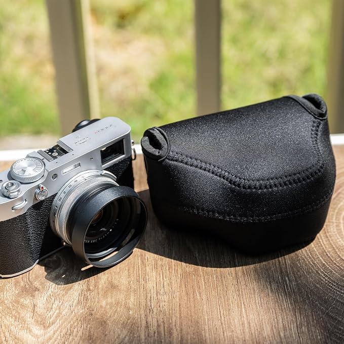 Soft Neoprene XE5 X100VI Camera Case Bag for Fujifilm X-E5 Lumix L10 Pouch | XE5 X100 VI V X100S X100T X100F Protective Storage,with Inner Lanyard & Touch-Fastening Flap,for X-E5+Original Lens Hood on - Image 9