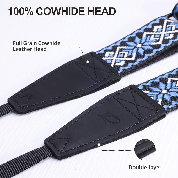 Padwa Lifestyle Adjustable Camera Strap - 1.5" Full Grain Leather Ends Camera Straps for Photographers, Adjustable Neck Shoulder & Crossbody Cotton Strap Quick Release for Cameras and Binoculars - Image 2