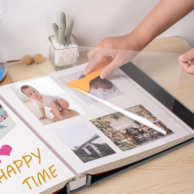 Large Photo Album Self Adhesive 4x6 8x10 10x12 Scrapbook Magnetic DIY Length 13 x Width 12.8 (Inches) 120 Sticky Pages Linen Cover Album(Green), 13''x12.6'' 120Pages - Image 2