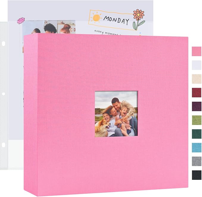 Mublalbum 12x12 Inch 3 Ring DIY Scrapbook Photo Album 80 Pages, Pink | 3 Ring Binder Scrapbook, Linen Cover, 40 Plastic Sleeves 80 Pages, Memory Book for Wedding, Baby, Family, DIY Projects by Mublalbum