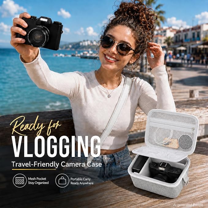 Comecase Large Travel 4K Vlogging Camera Case for Duluvulu/for AUREAPI | Outdoor Camera Storage with 2 Divider and Mesh Pocket, for Vloggers and Content Creators, Trip Ready, Grey - Case Only - Image 7
