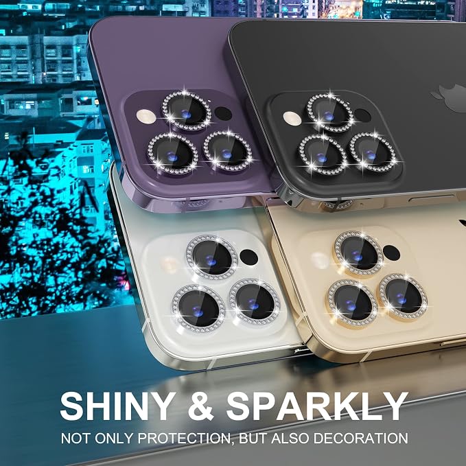 Choiche for iPhone 14 Pro/iPhone 14 Pro Max Camera Lens Protector | Ultra HD, Bling 9H Tempered Glass Camera Cover Screen Protector Metal Ring Decoration Accessories (Diamond-Purple) - Image 7