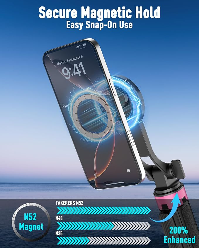 37''Magnetic Phone Tripod, Portable Selfie Stick Tripod & 4-Leg Base | 360° Rotation, 3-in-1 Magsafe Tripod with Wireless Remote for iPhone17 Pro Hands-Free Video Recording, Gym Workout,Travel - Image 4