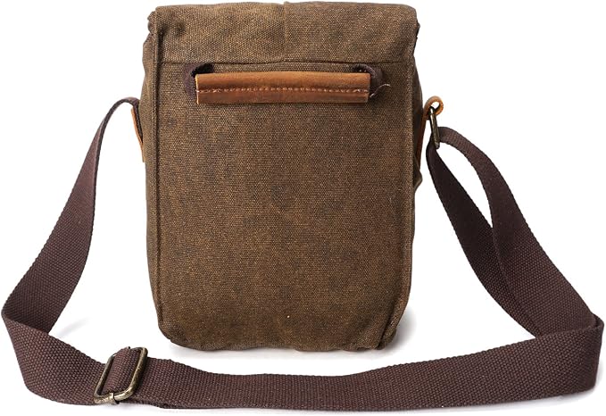 Small Camera Bag/Case, Vintage Canvase Leather Trim DSLR SLR Camera Shoulder Messenger Sling Bag - Image 3